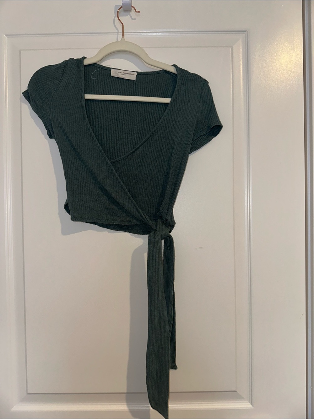 Project Social T Ribbed Wrap Tie Crop Top - Dark Green